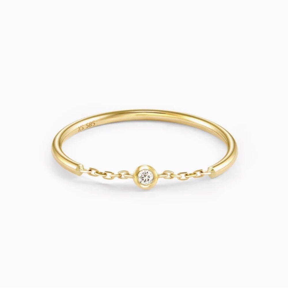 Amara 14k Solid Gold Ring with Bezel Diamond and Chain Link Fine Jewelry